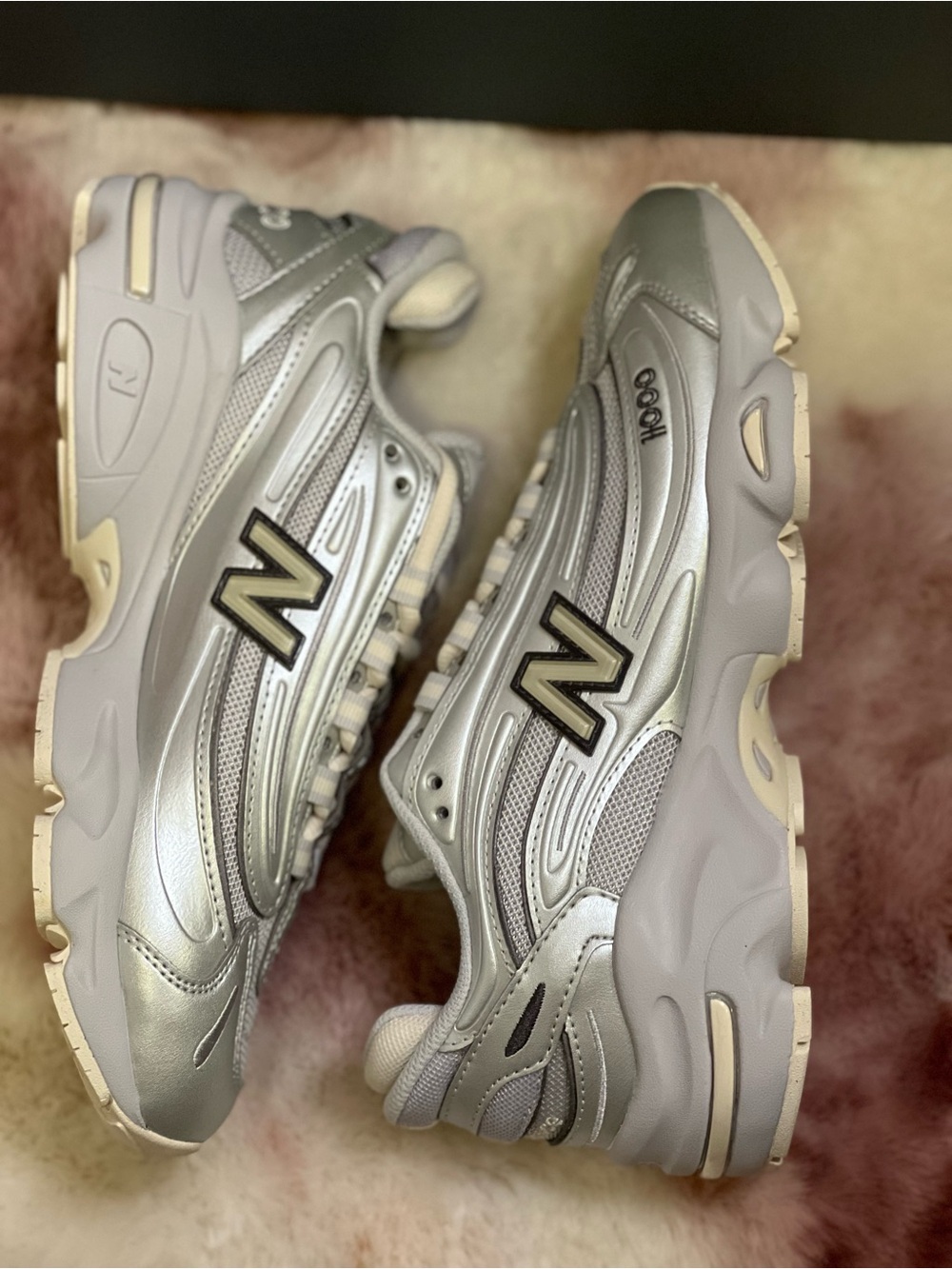 New Balance Women's Metallic Silver and Cream 1000 Series Sneakers - Picture 7 of 10